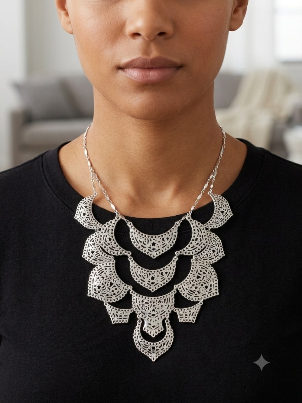 Stella & Dot Silver Tone Layered Bib Necklace
